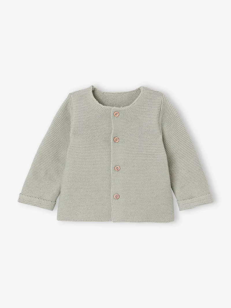 Vertbaudet Baby Strickjacke aus Baumwolle BASIC salbei, Salbeigrün, – Produktbild 1 von 3