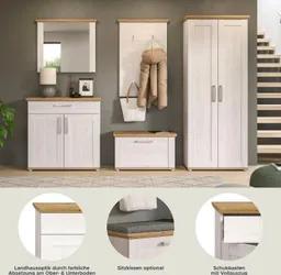 Home affaire Garderoben-Set COSENZA, Breite ca. 285 cm, 5-teilig, in Landhausoptik, (5-St., Garderobenschrank, Sitzbank, Garderobenpaneel, Schuhschrank, Spiegel), Garderobenkombination, Kombination, Diele, Garderobe, Garderobenmöbel – Produktbild 1 von 1