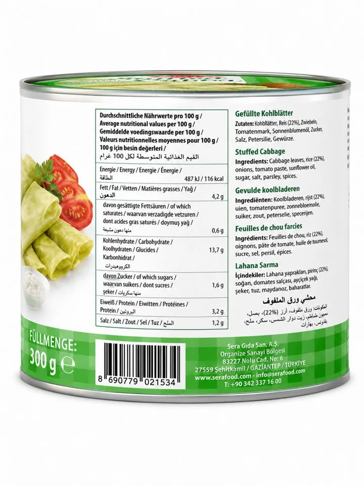 SERA FOOD Fertiggericht Gefüllte Kohlblätter – mediterran & servierfertig, (Vegane Konserven), Spezialität, servierfertig, vegan/vegetarisch, hochwertige Zutaten – Produktbild 2 von 4