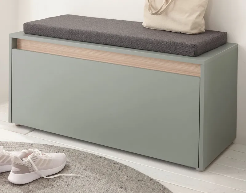 Furn.Design Schuhbank Center (Garderobenbank in Salbei Grün mit Eiche, 100 x 45 cm), mit 4 Fächern, Grün, – Produktbild 2 von 5