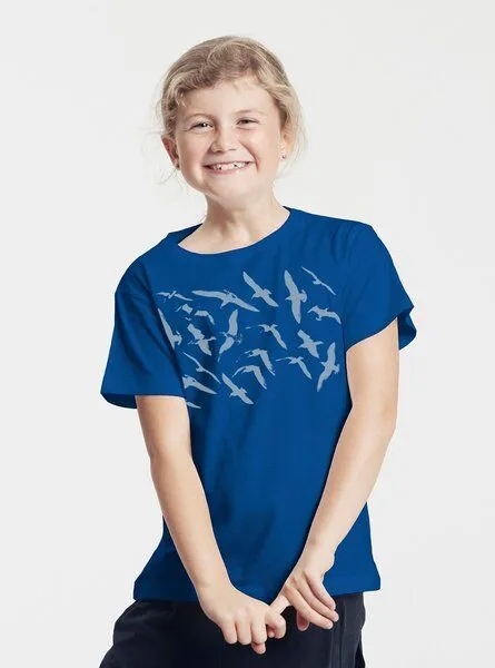 Peaces.bio - handbedruckte Biomode Peaces.bio - handbedruckte Biomode Bio-Kinder T-Shirt Möwen, Königsblau, – Produktbild 1 von 2