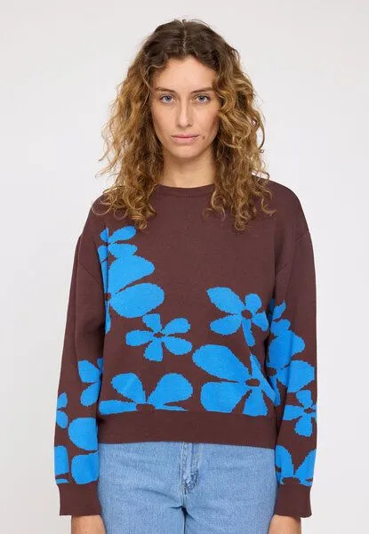 Mazine Mazine Baumwollstrickpullover Floral, Braun-blau, – Produktbild 1 von 4