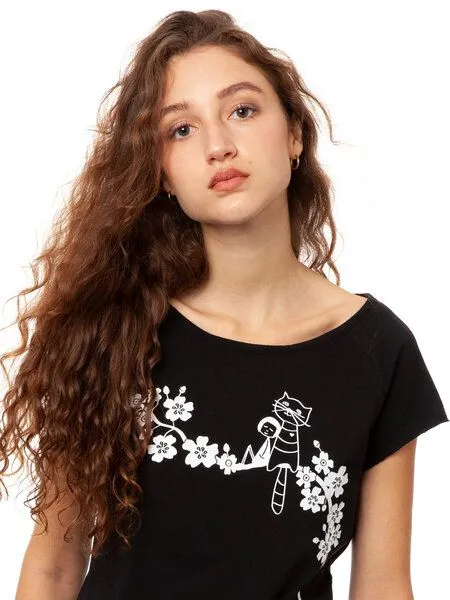 FellHerz FellHerz Damen T-Shirt Catlove Bio & Fair & Handbedruckt, Schwarz, – Produktbild 3 von 6