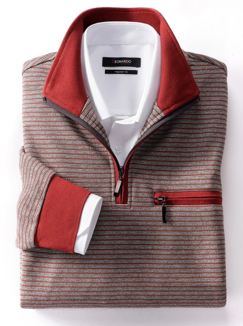 marco donati Langarm-Shirt, Rotbraun-gestreift, – Produktbild 2 von 2