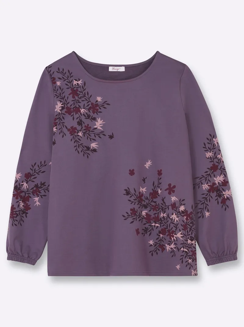 sheego Sweatshirt feige-aubergine-bedruckt, Feige-aubergine-bedruckt, – Produktbild 1 von 2