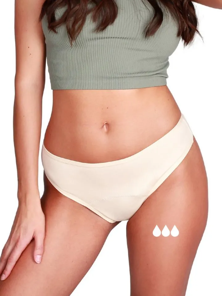 Taynie Taynie Periodenslip Brazilian - Periodenunterwäsche leichte Blutung - Damen (1er-Pack) Auslaufsichere Periodenunterwäsche / Periodenslip aus Bio Baumwolle, Beige|braun, – Produktbild 2 von 5