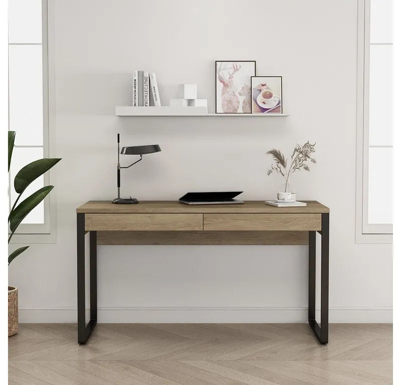 OTTO home Schreibtisch Moid, Computertisch im modernen Design, Breite 120/140/160 cm, mit Metallbeinen & Schublade, Beige|schwarz, – Produktbild 8 von 8