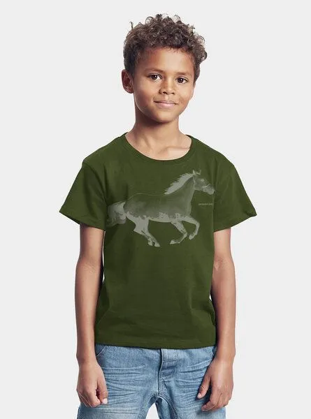 Peaces.bio - handbedruckte Biomode Peaces.bio - handbedruckte Biomode Bio-Kinder T-Shirt Horsepower, Waldgrün, – Produktbild 2 von 2