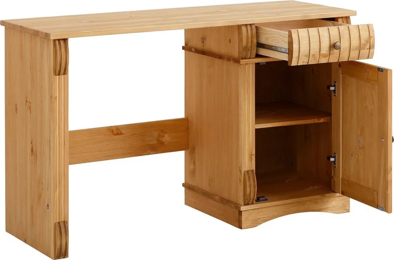 OTTO home Schreibtisch Teresa (Maße (B/T/H): 120/37/73 cm), Computertisch mit Schublade, Massivholz, Breite 120 cm, Beige, – Produktbild 4 von 4