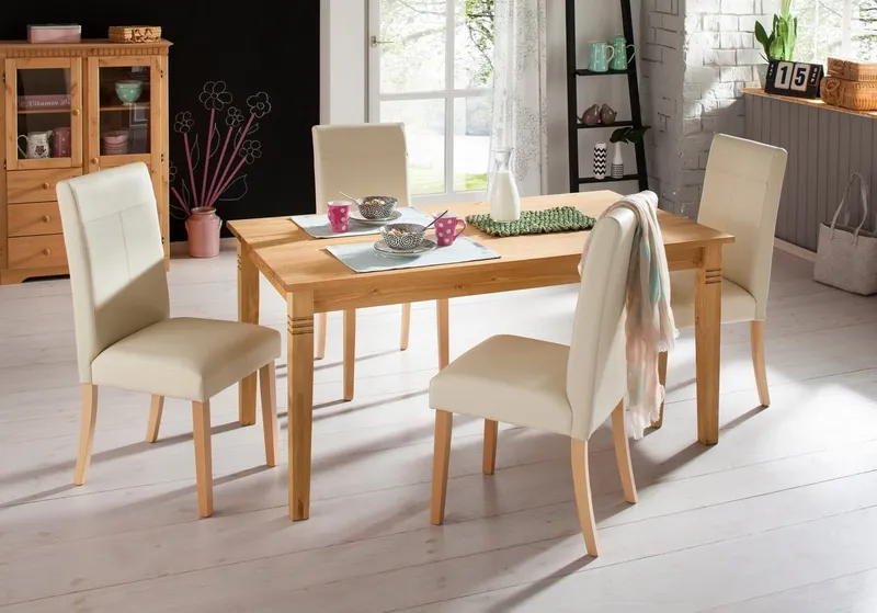 OTTO home Esstisch Danuta, Tisch, Speisetisch, wahlweise mit Schublade, aus massiver Kiefer, FSC®-zertifiziert, Beige, – Produktbild 6 von 8