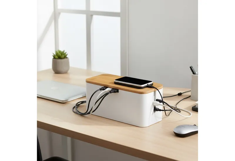 RELAXDAYS RELAXDAYS Kabelbox aus Bambus, (7-tlg), Braun|weiß, – Produktbild 2 von 6