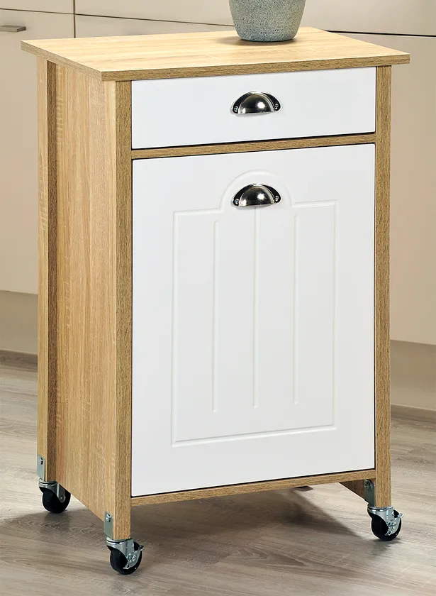 Kesper KESPER Küchenwagen mit Mülleimer Weiß 37 x 50 x 79 cm, Weiß, – Produktbild 1 von 3