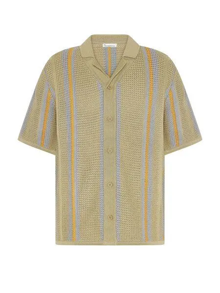 Knowledge Cotton Apparel Knowledge Cotton Apparel Striped Knitted Shirt, Beige stripe, – Produktbild 3 von 3