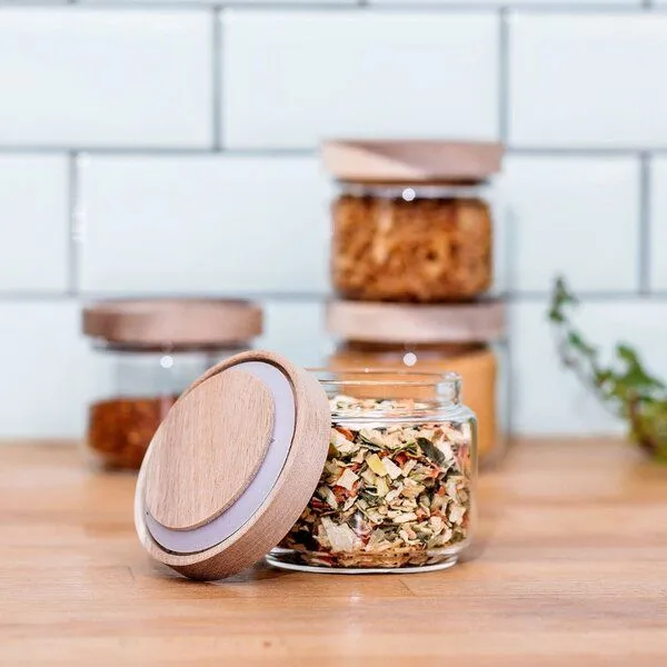 Econovo Econovo Kleine Vorratsgläser mit Holzdeckel 300ml Set 4-tlg. Rund – Produktbild 2 von 4