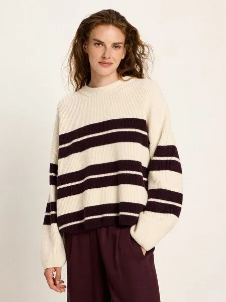 LANIUS LANIUS Streifenpullover, Off white/ bordeaux, – Produktbild 1 von 4