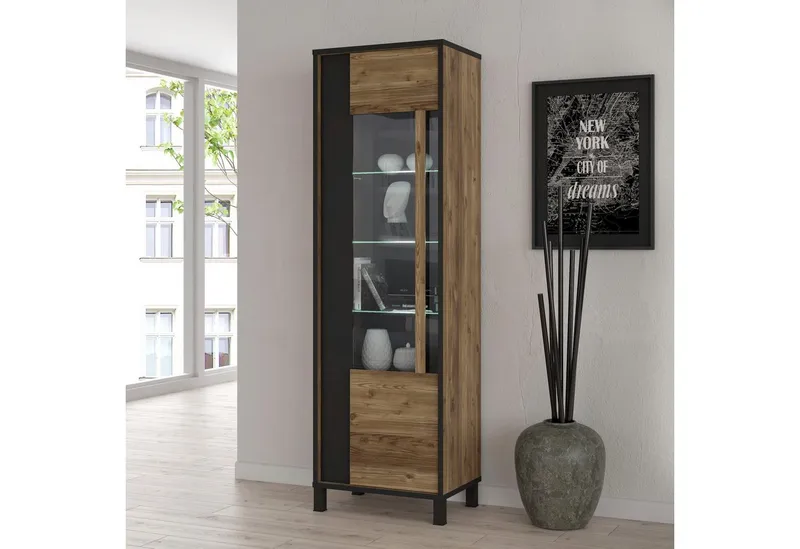 FORTE Vitrine Hayato Höhe ca. 194 cm, Braun|schwarz, – Produktbild 1 von 5