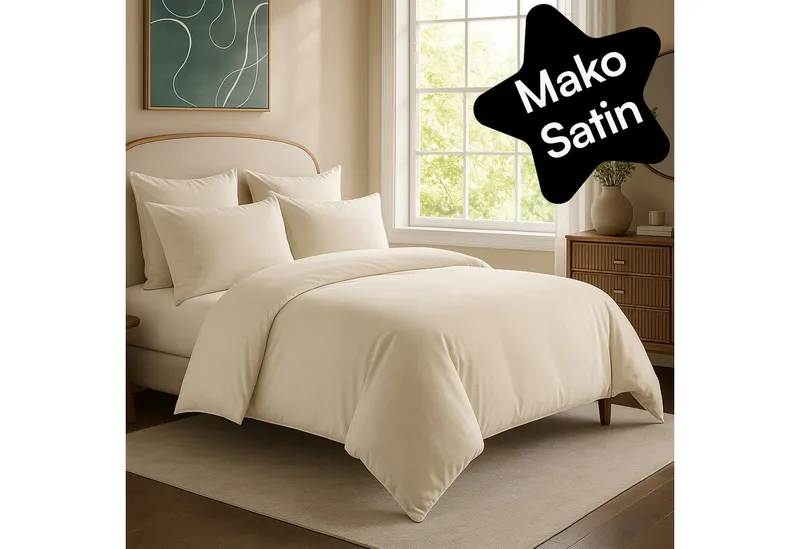 Seralino Bettwäsche Mako Satin Bettwäsche (100% Bio Baumwolle) mit Kissenbezug, 2 teilig, Fairtrade/ GOTS zertifiziert, uni Bettwäsche Set mit Reißverschluss, Beige, – Produktbild 1 von 5