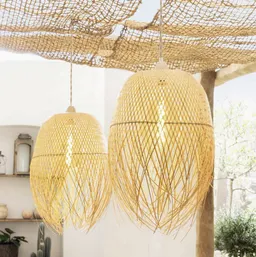 Dekoleidenschaft Lampenschirm "Ibiza" 2er Set für Hängelampe, Bambus, Hängelampenschirm Ersatzschirm, Ersatzschirm Ø 42 x 62 cm für Pendelleuchte, Deckenlampe – Produktbild 1 von 1