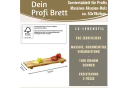 LS-LebenStil Servierbrett XL Vesperbrett 53cm Akazie Schneidebrett Serviertablett auf Füßen, Akazienholz, (FSC Zertifiziert - Standfüße Serviertablett Serviertisch Tischpodest, 1-St., Deko-Tablett Holzbrett Herd Abdeckplatte Vesperbrett Käsebrett Suhi), Brotzeitbrett, Tranchierbrett, Servierplatte, Küchenbrett, Käsebrett – Produktbild 1 von 1