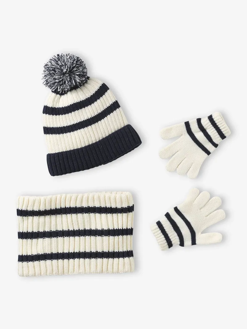Vertbaudet Gestreiftes Set, Wollweiß, – Produktbild 4 von 4