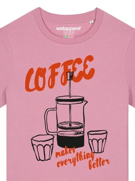 watapparel watapparel T-Shirt Frauen Coffee makes everything better, Bubble pink, – Produktbild 3 von 4