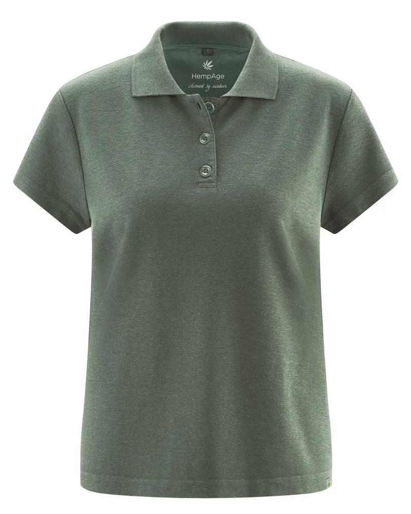 HempAge Hempage Damen vegan Polohemd Moosgrün, Grün, – Produktbild 1 von 2