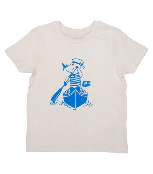 päfjes päfjes Nils Nashorn im Ruderboot - Kinder Shirt - fair gehandelt - Bio - Natur/Blau – Produktbild 1 von 4
