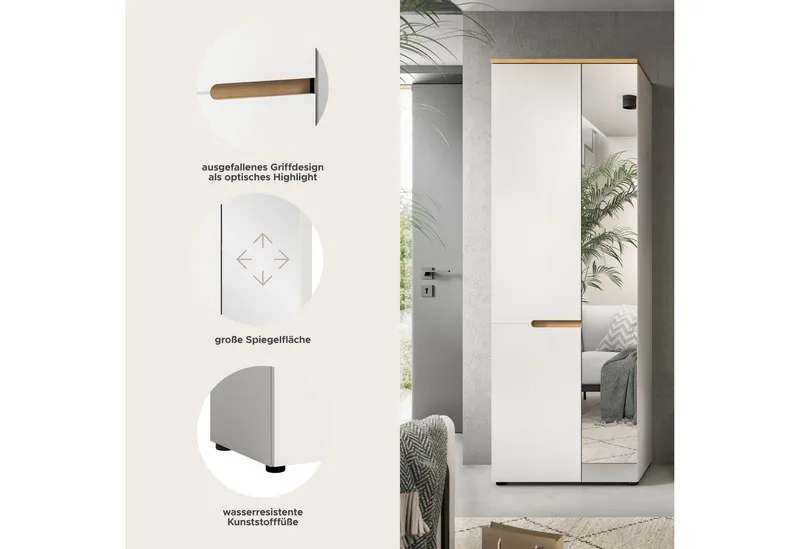Home affaire Garderobenschrank REHAT, TOPSELLER!, Höhe 190cm, 2 Türen, 6 Fächer, 1 Kleiderstange (1-St., in verschiedenen Farben erhältlich) Garderobe, Flurschrank, Dielenschrank, Kleiderschrank, Garderobenmöbel, Weiß, – Produktbild 1 von 5