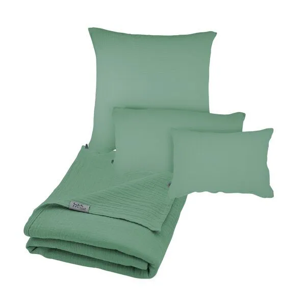 Hutch&Putch Hutch&Putch Musselin-Sommerbundle für warme Nächte (Sommerdecke 200x135 + Kopfkissenbezug nach Wahl) aus 100% Bio-Baumwolle - Handmade in Germany, Eucalyptus, – Produktbild 1 von 2