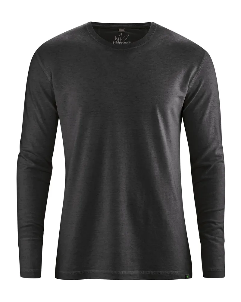 HempAge Hempage Herren vegan Langarmshirt Basic Schwarz, Schwarz, – Produktbild 1 von 2