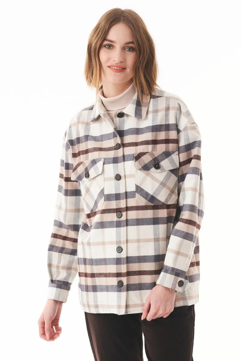 ORGANICATION ORGANICATION Damen vegan Overshirt Bio-Baumwollflanell Mehrfarbig, Weiß, – Produktbild 2 von 2