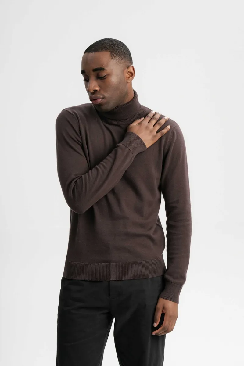 MELA MELA Herren vegan Pullover Rollkragenpullover Feinstrick Kanja Dunkelbraun, Dunkelbraun, – Produktbild 2 von 2