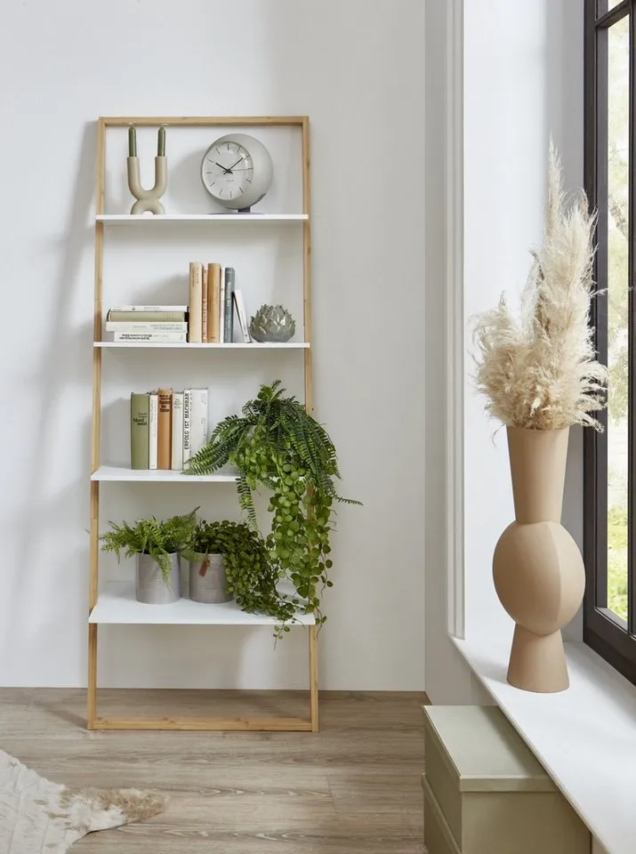 freiraum Badregal Leiter, in Bambus / Weiß, Echtholz/MDF - 61,3x164x36,5cm (BxHxT) – Produktbild 1 von 5