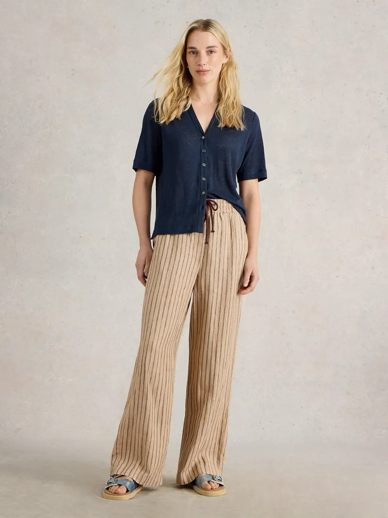 White Stuff Leinenhose Belle mit weitem Bein - 34/R, Natur multi, – Produktbild 2 von 4