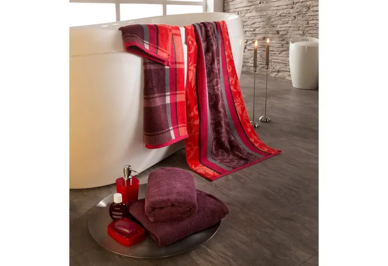 Erwin Müller Handtuch Handtuch "Ludwigsburg" 4er-Pack, Jacquard, Walk-Frottier Uni/Karo/Ornamente, Lila, – Produktbild 5 von 5