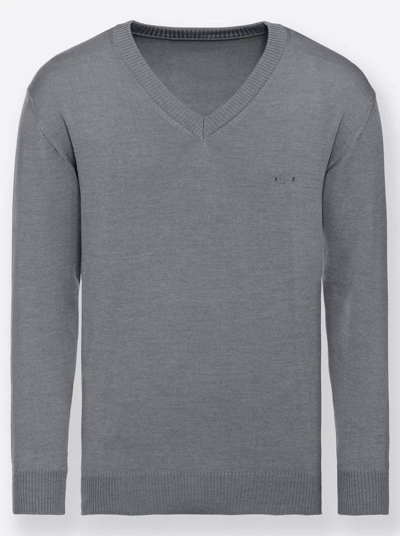 marco donati V-Ausschnitt-Pullover grau-meliert, Grau-meliert, – Produktbild 1 von 2