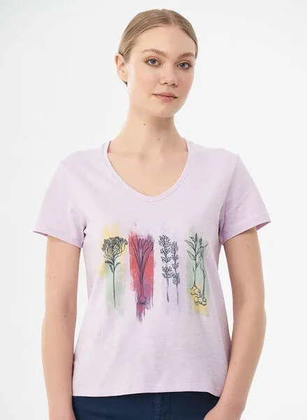 ORGANICATION ORGANICATION T-Shirt aus Bio-Baumwolle mit Blumen-Print, Lavender fog, – Produktbild 1 von 4