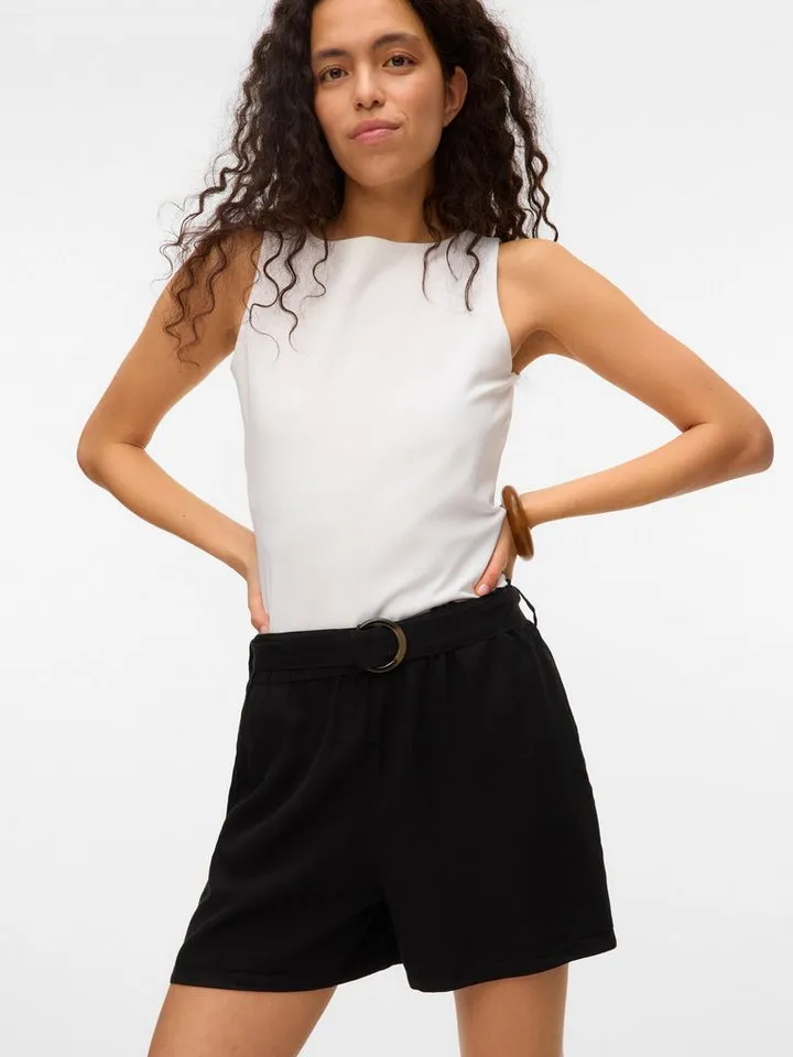 Vero Moda Shorts VMFLEUR HW PAPERBAG BELT TENCEL SHORTS Viskose, loose fit, Schwarz, – Produktbild 3 von 5