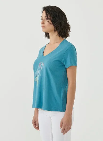 ORGANICATION ORGANICATION T-Shirt aus Bio-Baumwolle mit Fisch-Print, Petrol blue, – Produktbild 3 von 4