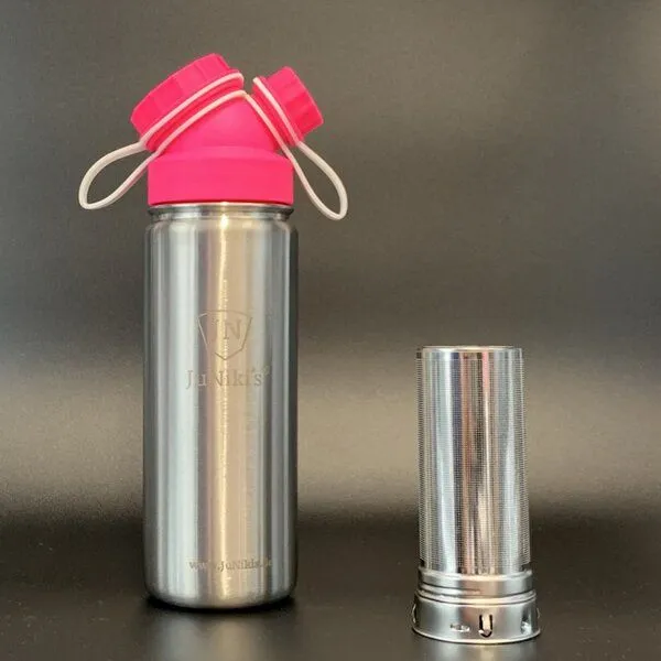 JN JuNiki's JN JuNiki's JuNiki´s® eco line isolierte Edelstahl Trinkflaschen 550ml Pink/Weiss + Teefilter – Produktbild 1 von 2