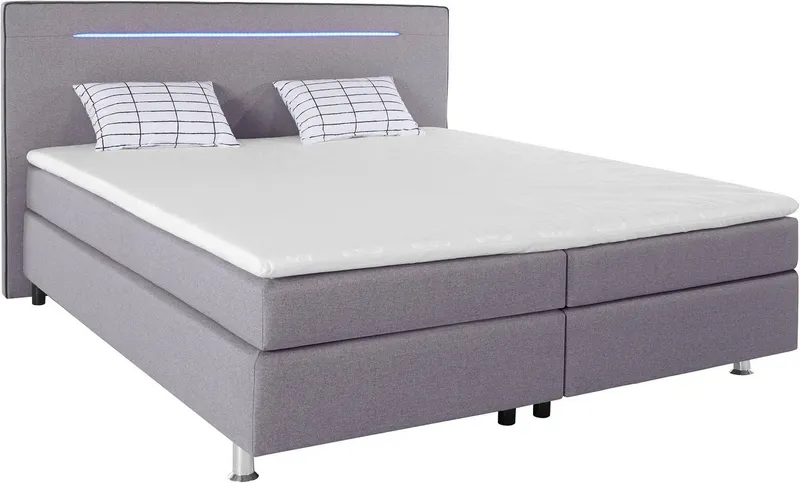 COLLECTION AB Boxspringbett LONDON inkl. Bonnell-Federkernmatratze H2, mit Topper, Kissen & LED, 90/140/180 cm x 200 cm, Grau, – Produktbild 2 von 7