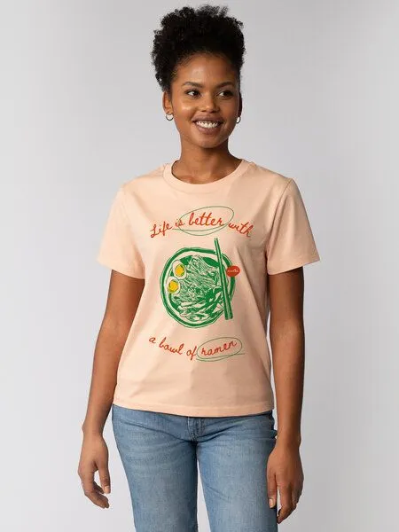 watapparel watapparel T-Shirt Frauen Life is better with ramen, Fraiche peche, – Produktbild 1 von 4