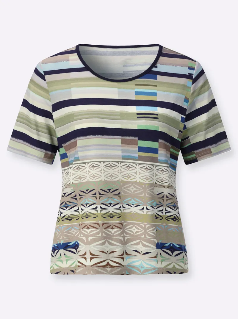 Witt Kurzarmshirt khaki-sesam-bedruckt, Khaki-sesam-bedruckt, – Produktbild 1 von 2