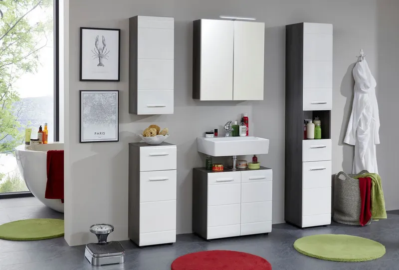 welltime Spiegelschrank Sovana Badschrank wahlweise mit oder ohne Beleuchtung - (B/T/H) 60/18/67 cm, Grau|silberfarben, – Produktbild 1 von 5