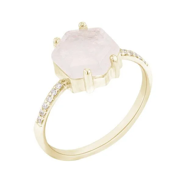 Eppi Eppi Verlobungsring mit Mondstein in Hexagon-Form und Diamanten Carrie, Weiss, – Produktbild 3 von 3