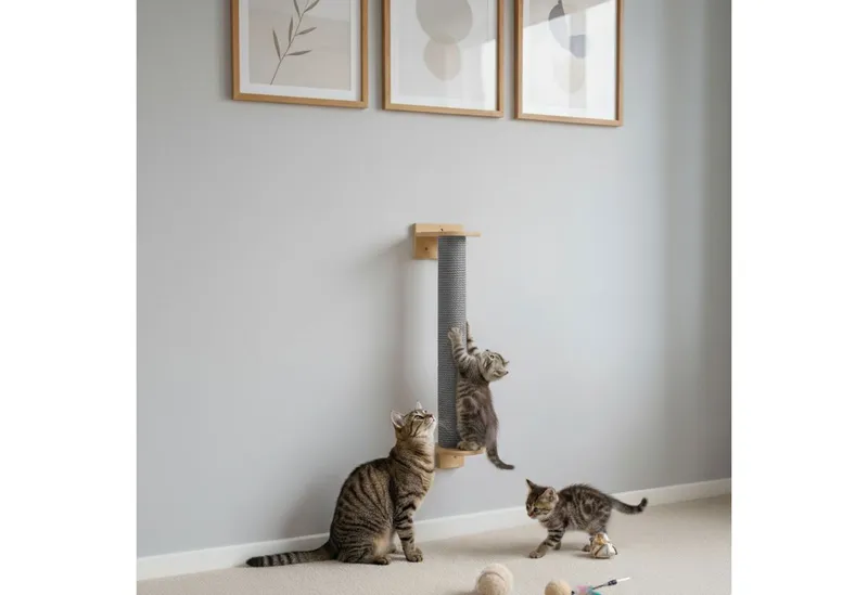 eyepower Kratzbaum zur Wandmontage - 66 cm Wandkratzbaum für Katzen - Sisal Kratzstamm, Sisalstamm Wand - Katzenkratzbaum platzsparend - Kletterwand Katze, Grau, – Produktbild 3 von 5
