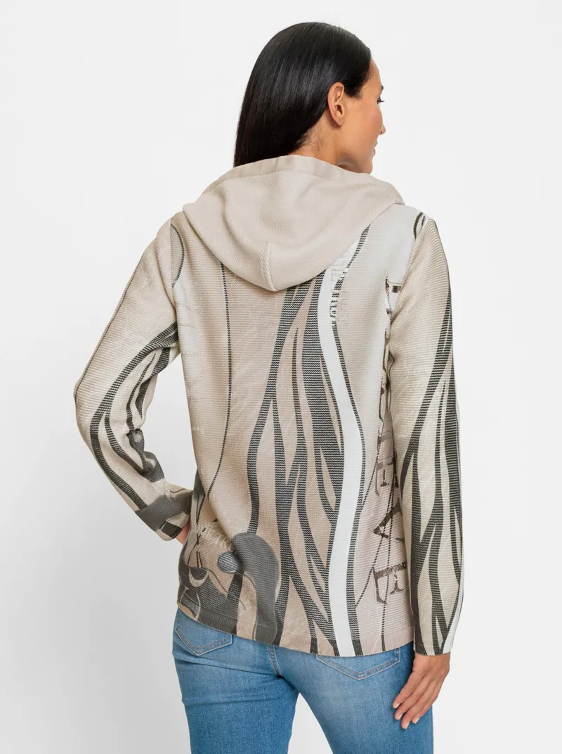 heine Kapuzenstrickjacke, Sand-anthrazit-bedruckt, – Produktbild 2 von 2