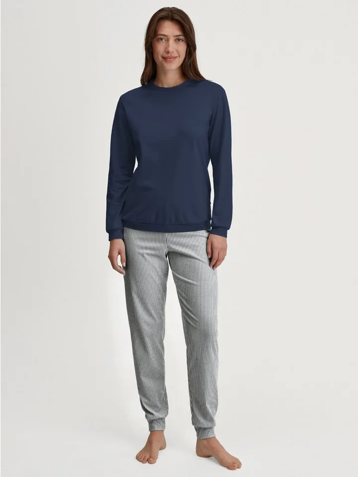 CALIDA CALIDA Pyjama Lovely Nights Damen (2 tlg) weich, bequem mit Bündchen, Blau, – Produktbild 3 von 5