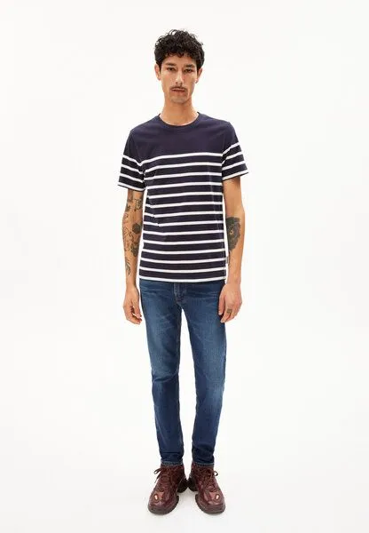 ARMEDANGELS ARMEDANGELS AADROS STRIPES - Herren T-Shirt Regular Fit aus Bio-Baumwolle, Night sky-oatmilk, – Produktbild 4 von 4