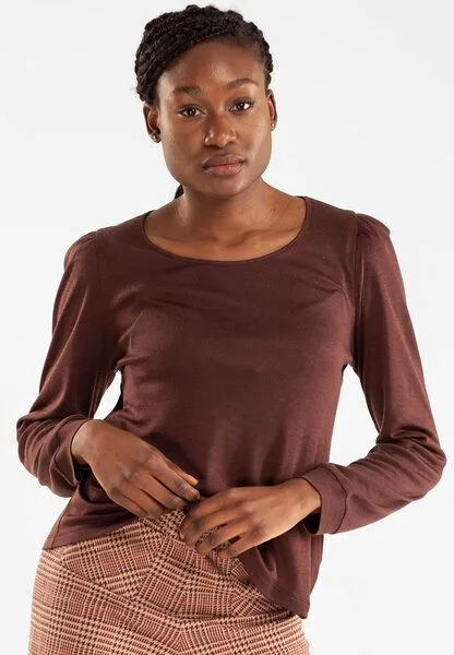 Alma & Lovis Alma & Lovis Bluse mit Ärmelraffung aus Tencel und Wolle | Wool-Ten Bluse, Feige (bordeaux), – Produktbild 1 von 4